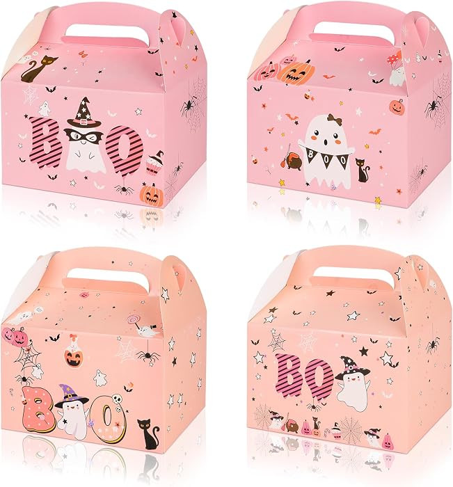Konsait Halloween Boo Boxes, 12 Pack Kraft Paper Halloween Boo Treat Boxes Bulk, Pink Halloween C... | Amazon (US)
