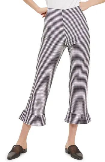 Women's Topshop Gingham Ruffle Capri Trousers, Size 2 US (fits like 0) - Black | Nordstrom