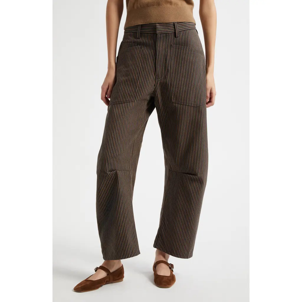 Nili Lotan Shon Barrel Leg Cotton Twill Pants in Vintage Railroad Stripe at Nordstrom, Size 24 | Nordstrom