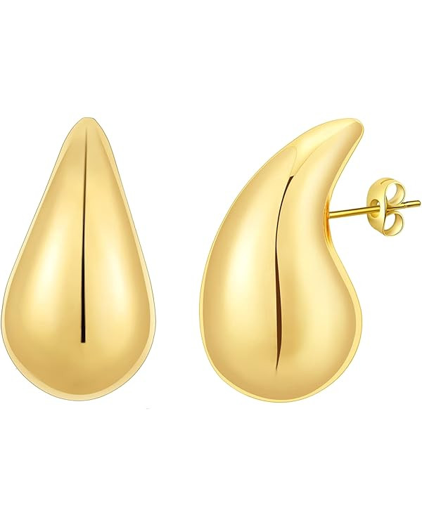 Apsvo Chunky Gold Hoop Earrings for Women, Dupes Earrings Lightweight Waterdrop Hollow Open Hoops... | Amazon (US)