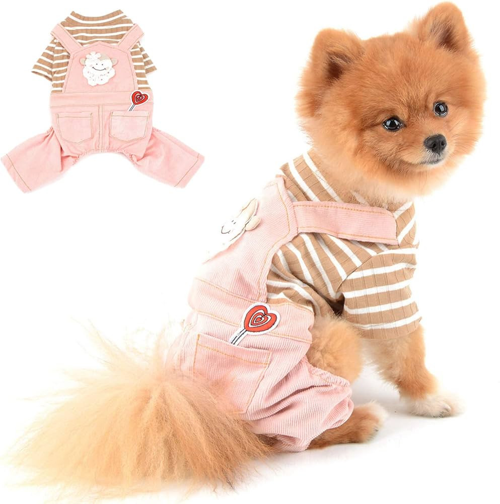 SELMAI Dog Outfits for Small Dogs Boy Girl Summer Stripe Shirts Monkey Bib Pants 2 Pockets Jumpsu... | Amazon (US)