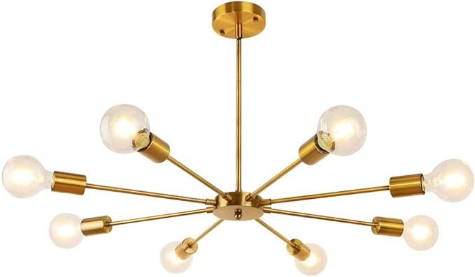 LynPon 8 Lights Chandelier Light Fixture Gold Ceiling Modern Sputnik Chandeliers Mid Century Indu... | Amazon (US)