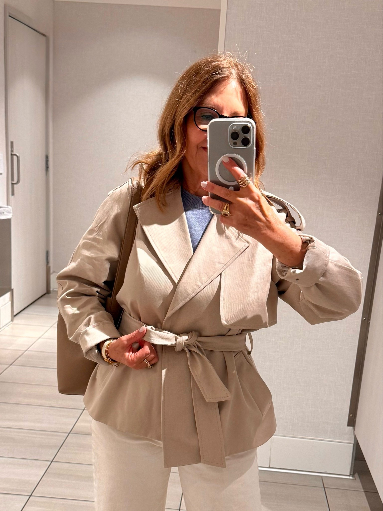It's fall weather, and I'm wearing the Aritzia trench & Quince cashmere T-shirt. 
The jacket runs big. I'm wearing size XXS. The top runs true tts size; I'm wearing a small for more room. 

Madewell Jeans are on sale & fit true tts size. 
Lipstick is, thanks, it's MAC.

#LTKSeasonal #LTKOver40 #LTKSaleAlert