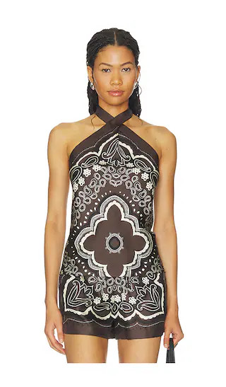 Solal Silk Halterneck Top in Brown & Ivory Bandana Print | Revolve Clothing (Global)