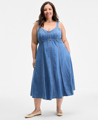 Trendy Plus Size Denim Sweetheart-Neck Midi Dress | Macy's