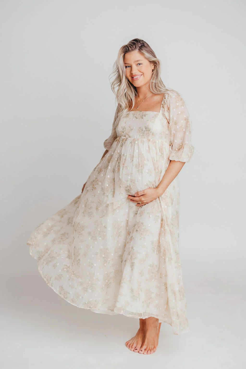 *New* Mona Maxi Dress with Smocking in Cream Floral - Bump Friendly & | Worth Collective