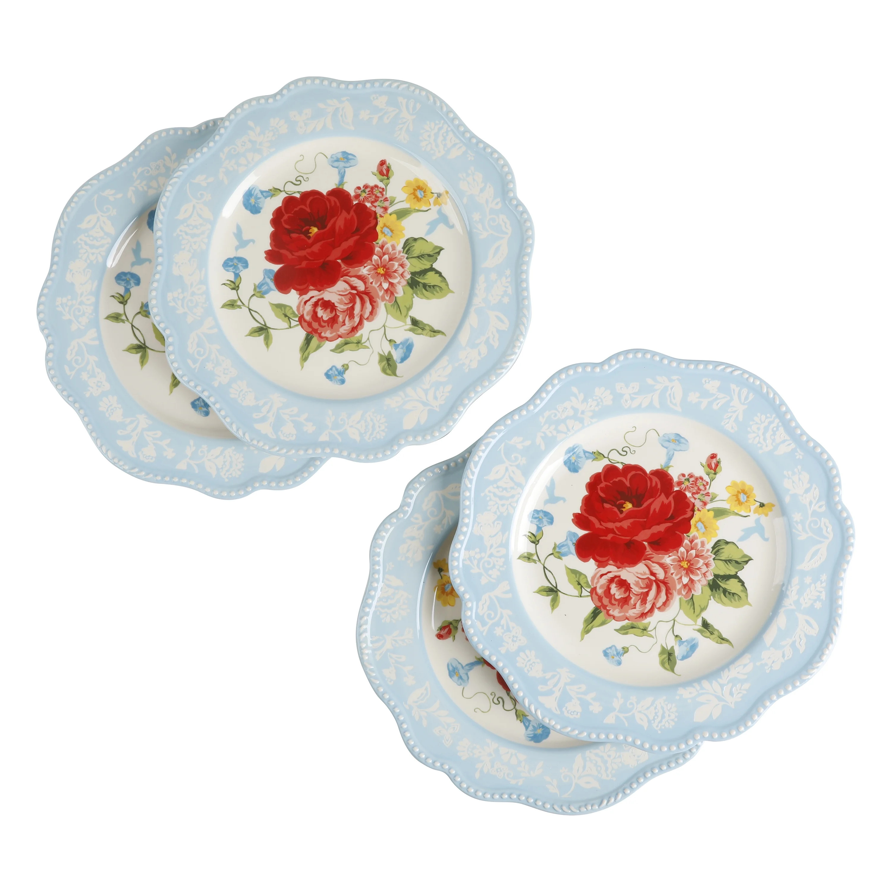 The Pioneer Woman Sweet Rose 10.98-Inch Scalloped Dinner Plates, 4-Pack | Walmart (US)