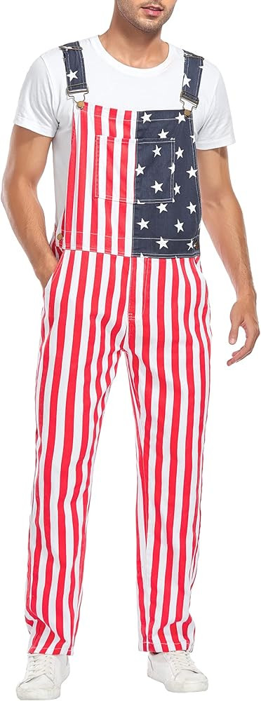 Yuanbang American Flag Overalls Pants Adjustable Straps Mens Red White And Blue Jean Coveralls 4t... | Amazon (US)
