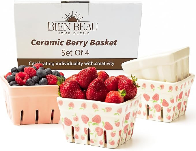 Ceramic Berry Basket, Farmhouse Colander, Strawberry Decor, Fruit Bowls, Fruit Baskets, Kawaii St... | Amazon (US)