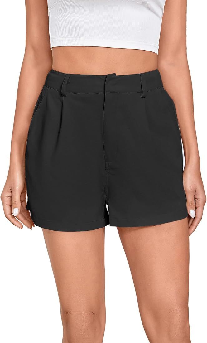 WDIRARA Women's High Waisted Button Wide Leg Casual Shorts with Pockets | Amazon (US)