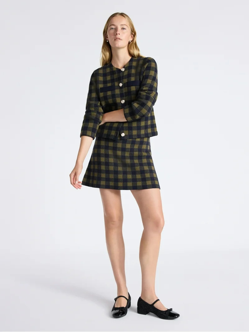 Free Assembly Women's Fit and Flare Plaid Mini Sweater Skirt, Sizes, XS-XXL | Walmart (US)