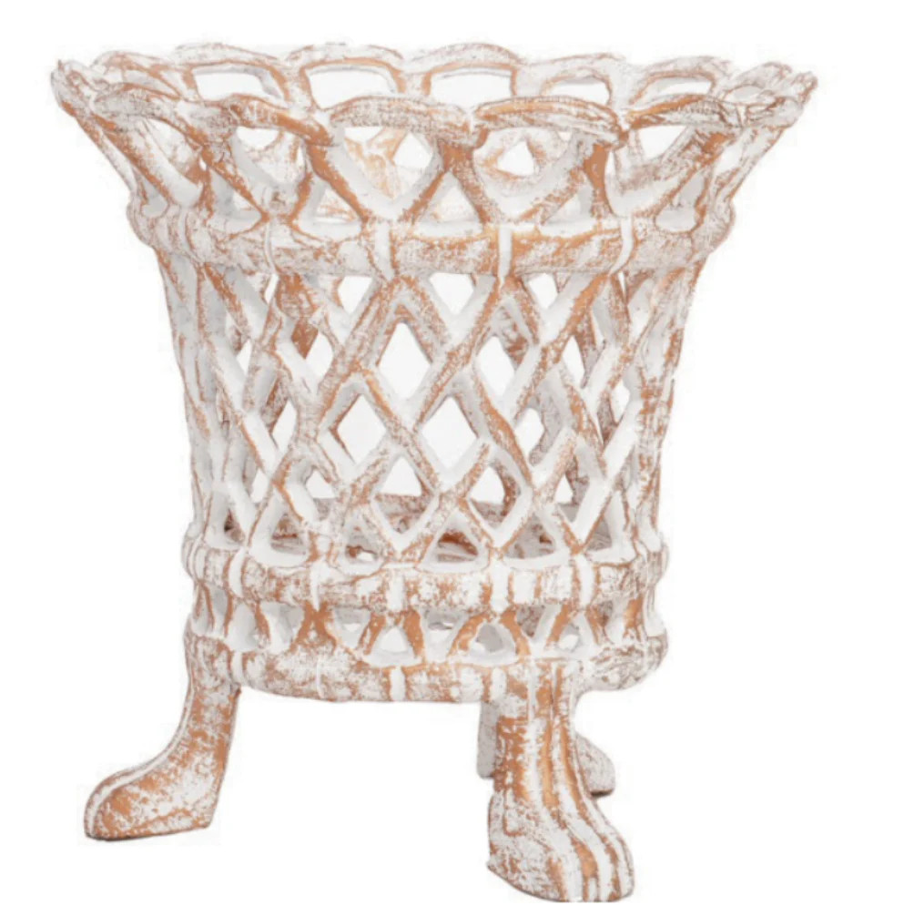 Ivory & Gold Lattice Footed Planter | The Enchanted Home