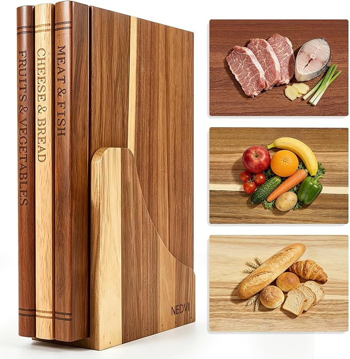 NEDVI Book Cutting Board Set with Wooden Stand-Wooden Kitchen Cutting Boards That Look Like Books... | Amazon (US)