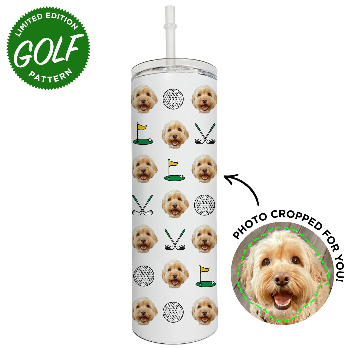 Personalized Pet Golf Pattern Skinny Tumbler | Type League Press