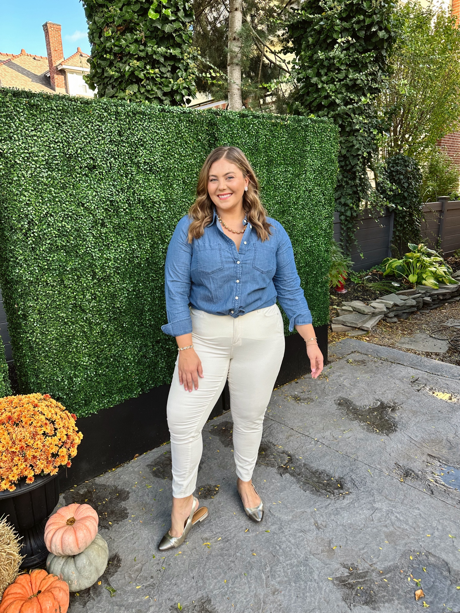 Love a denim top paired with corduroy bottoms! Wearing size XL in top, 16 in bottoms. Sizing in misses, petite, and plus! 

#LTKStyleTip #LTKMidsize #LTKSeasonal