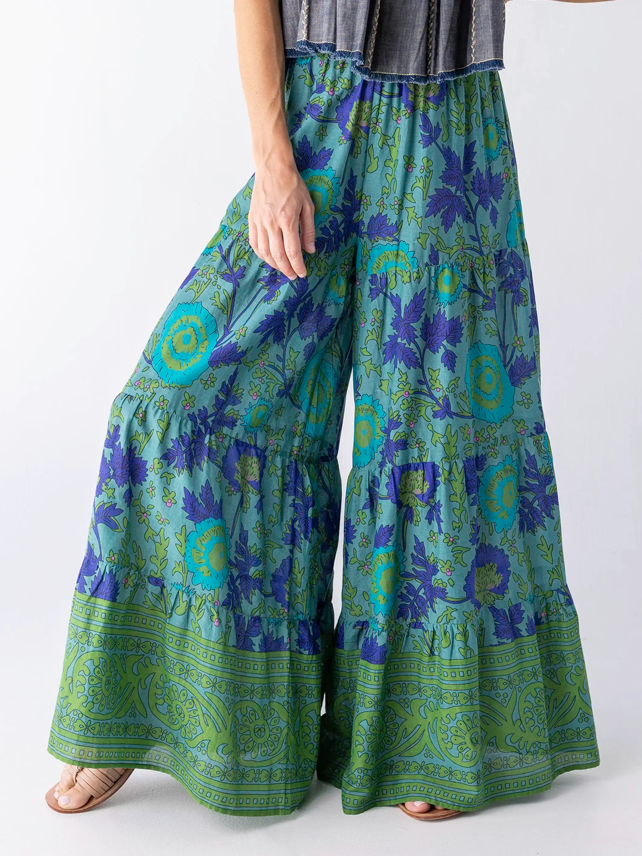 Patti Palazzo Pants - Leafy Teal Cotton | Natural Life