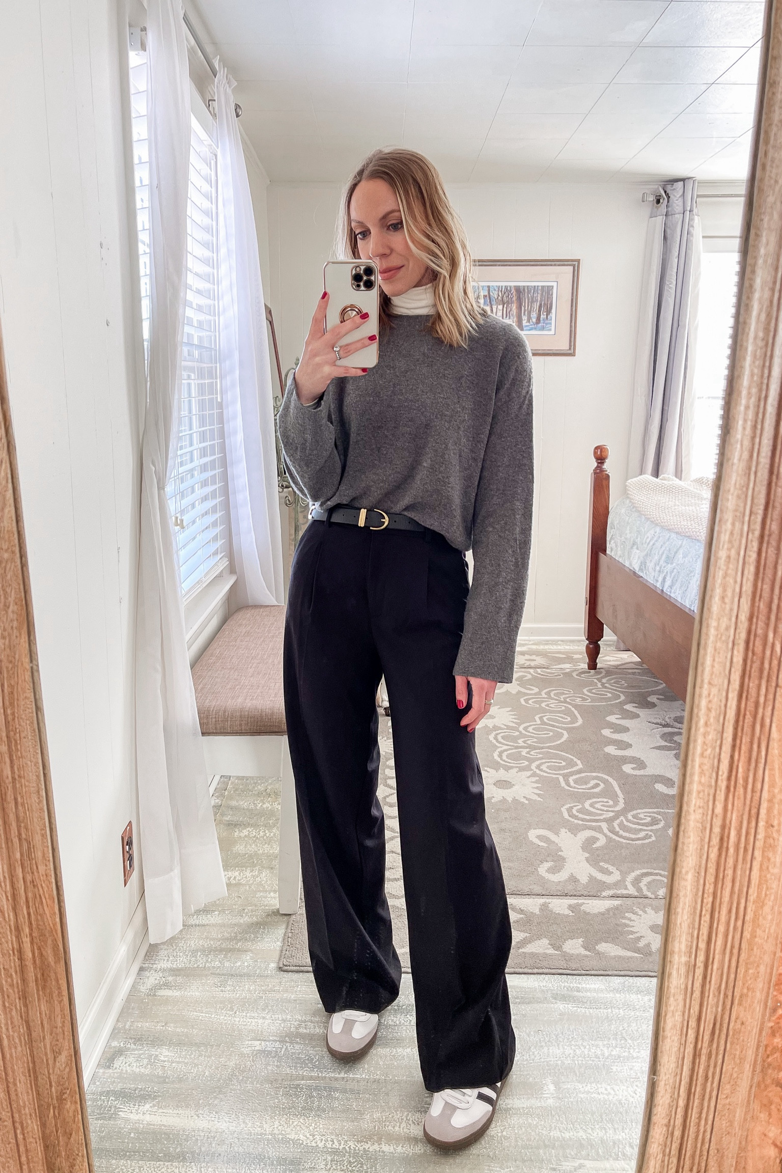 Love these wide leg trousers - under $40! Go up a size because the waist runs small

Adidas Samba sneakers outfit, black wide leg pants, business casual 

#LTKworkwear #LTKshoecrush #LTKfindsunder50