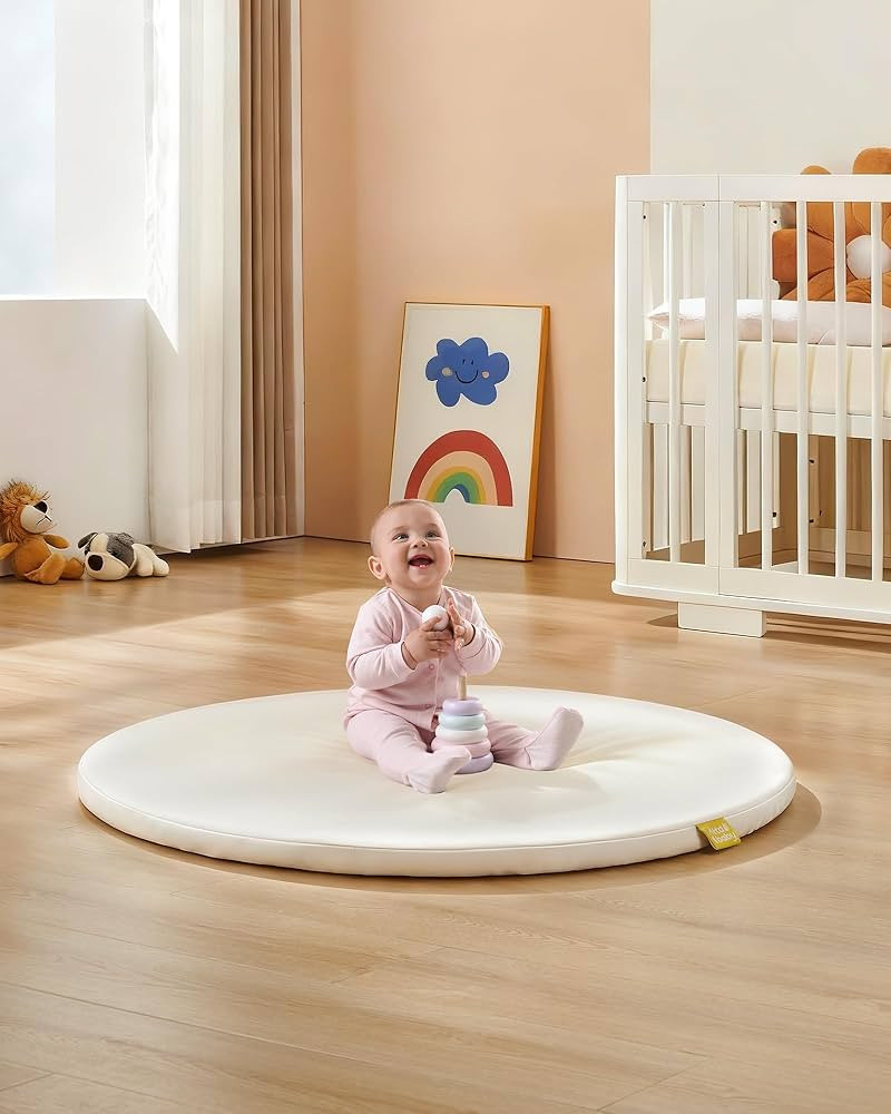 39" Round Baby Mat for Floor, Hypoallergenic Vegan Leather Cover Foam Play Mat for Nursery, Easy ... | Amazon (US)