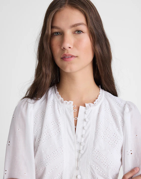 Eyelet Flutter Sleeve Mini Dress in Cotton | Madewell