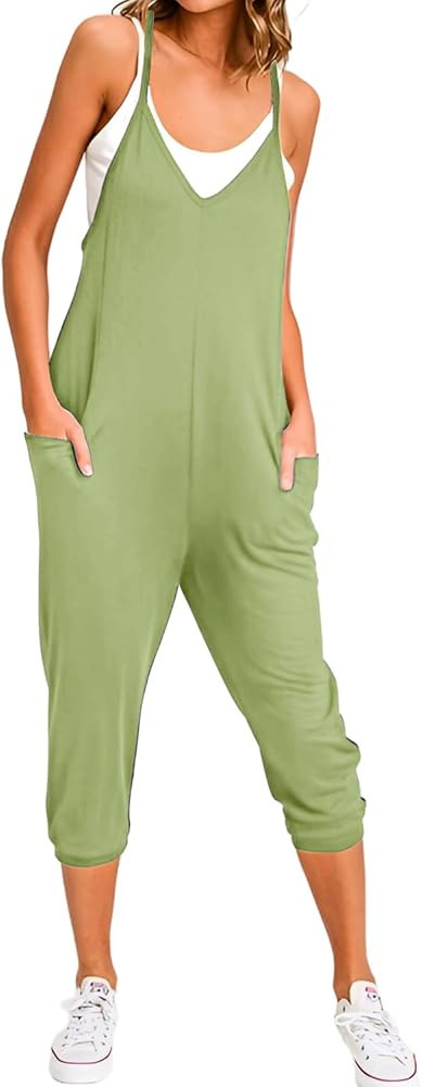 Women's Deep V Neck Jumpsuit Adjustable Spaghetti Strap Skinny Leg Jumpsuit Loungewear Casual Sol... | Amazon (US)