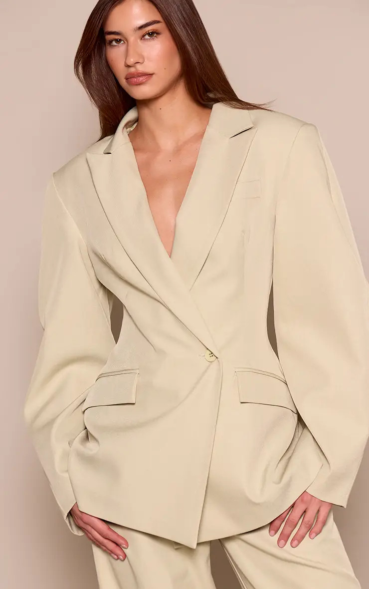 Sage Green Asymmetric Detail Cocoon Sleeve Blazer | PrettyLittleThing US