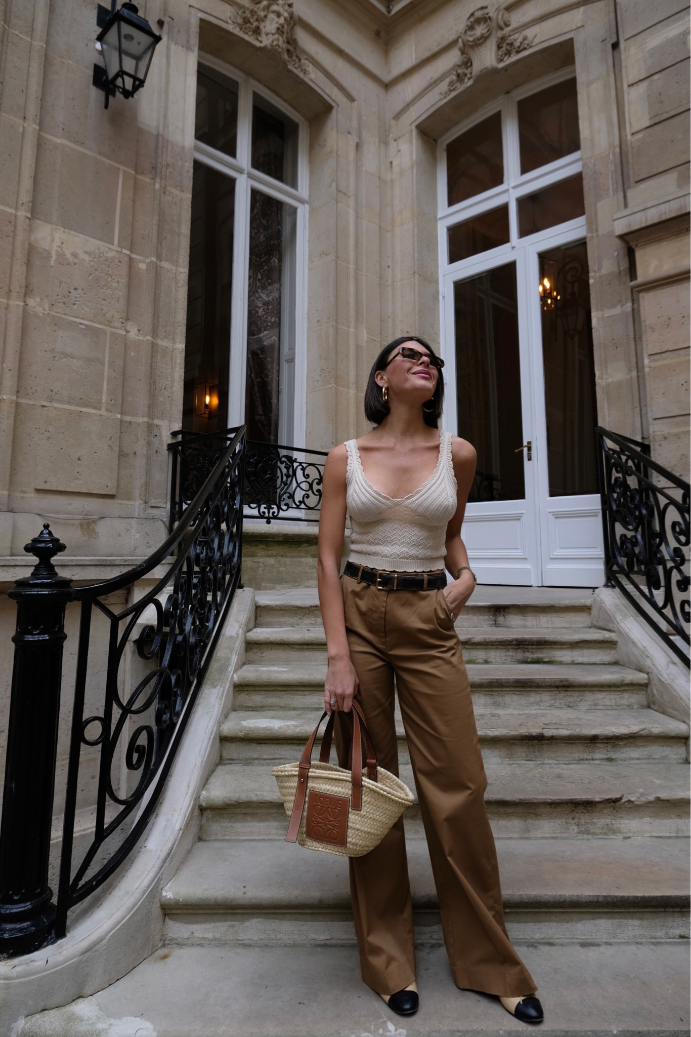 Beige monochromatic outfit.

spring 2023 outfit inspiration, minimal style, capsule wardrobe, wardrobe essentials, Italy, Arket, rib knit tank top, Chanel leather ballet flats, Vestiaire Collective, Loewe tote, net-a-porter, miu miu leather belt, cos brown wide leg trousers, YSL sunglasses. 

#LTKfit #LTKSeasonal #LTKeurope