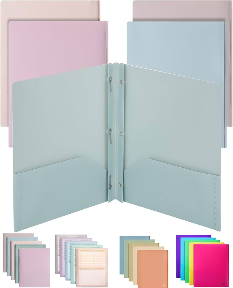 Mr. Pen- Plastic Folders with Pockets and Prong, 5 Pack, Muted Pastel Colors, Pocket Folders, Fil... | Amazon (US)
