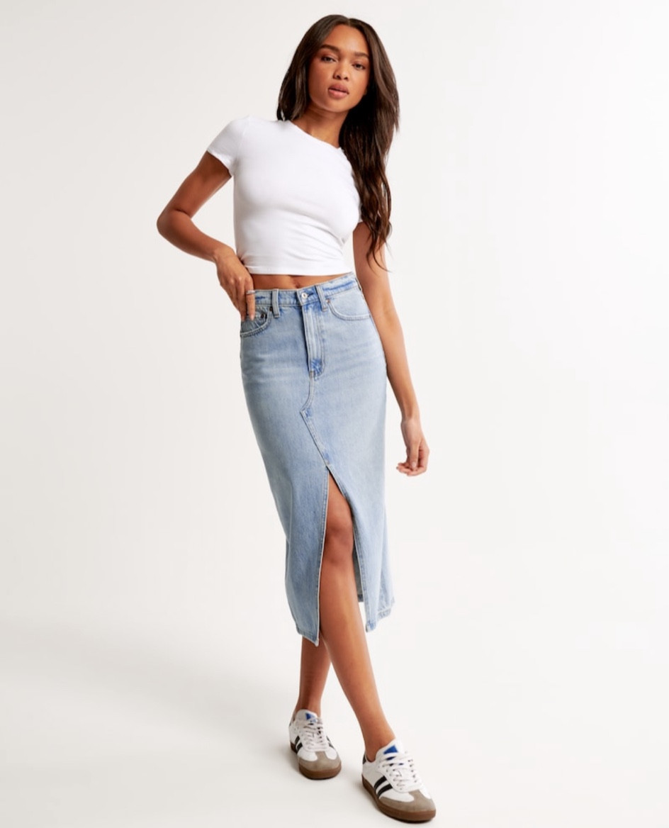 Abercrombie denim midi skirt, fall outfit inspiration 

#LTKBacktoSchool #LTKSeasonal #LTKFind