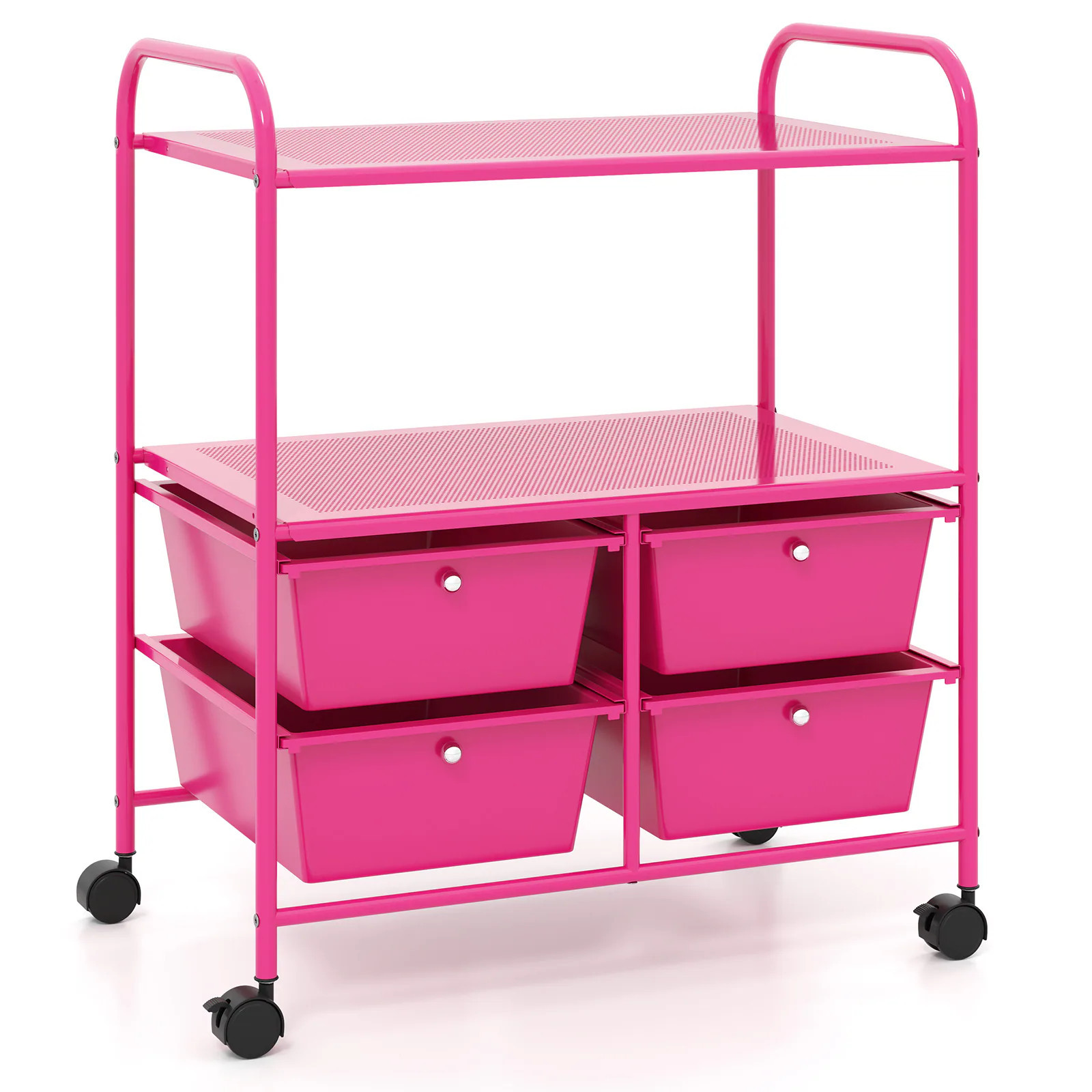 Slickblue Everyday Utility 4-Drawer Rolling Storage Cart with Shelves and Locking Wheels for Kitchen or Office- Multiple Color Option one_size in Pink | Lowe's