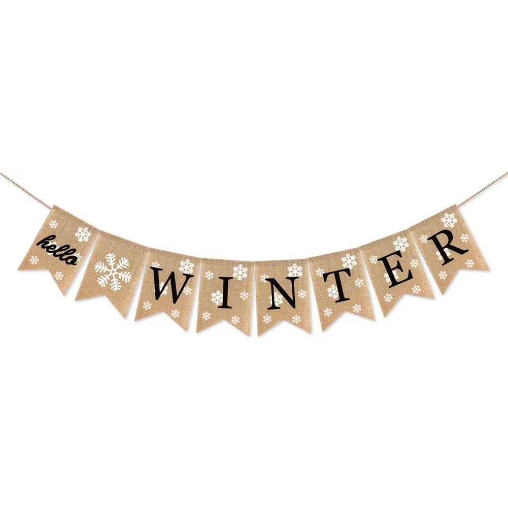 Jute Burlap Hello Winter Banner Snowflake Christmas Holiday Mantel Fireplace Bunting Garland Deco... | Amazon (US)