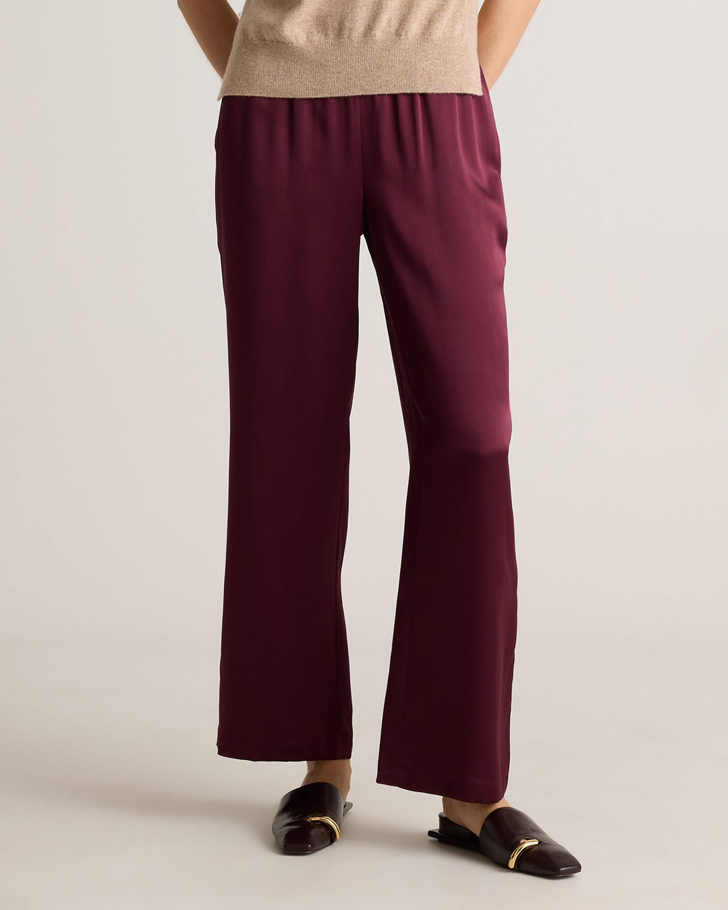 Quince | Women's Drawstring Wide Leg Pants in Wine Tasting Red, Size Small, Silk | Quince