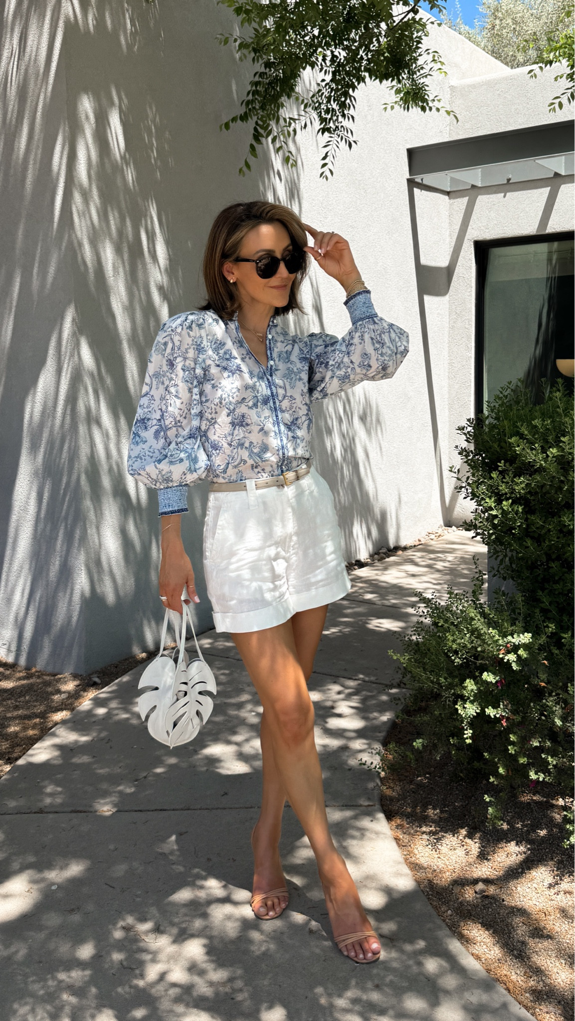 This blouse is giving French Riviera Vibes! Such a classic and it’s a thin cotton that works perfectly with the heat of the desert! Size XS, linen shorts size 4 
@bloomingdales 

#LTKstyletip #LTKitbag