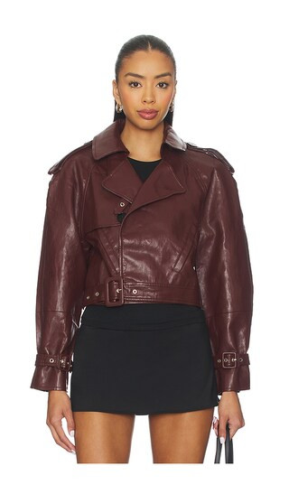Ellery Faux Leather Belted Jacket in Cherry | Revolve Clothing (Global)