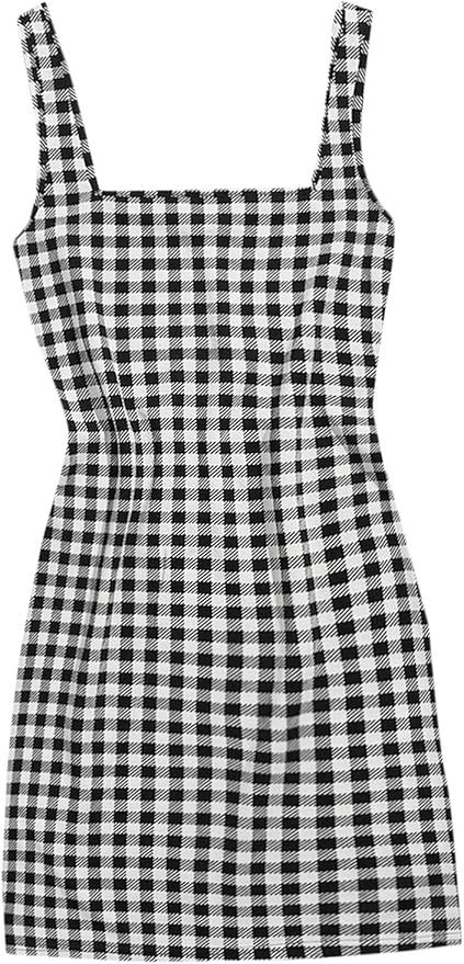 Floerns Women's Square Neck Sleeveless Plaid Tank Dress Tartan Bodycon Dress | Amazon (US)