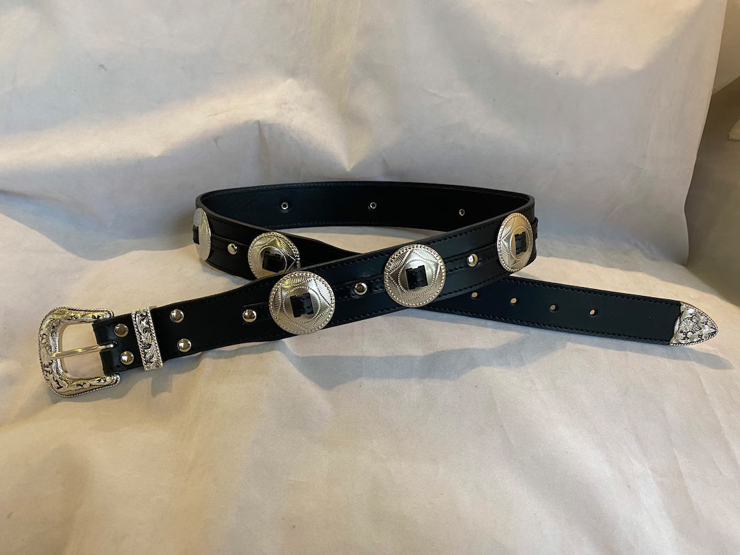 Black Leather Weston Concho Belt - Etsy | Etsy (US)
