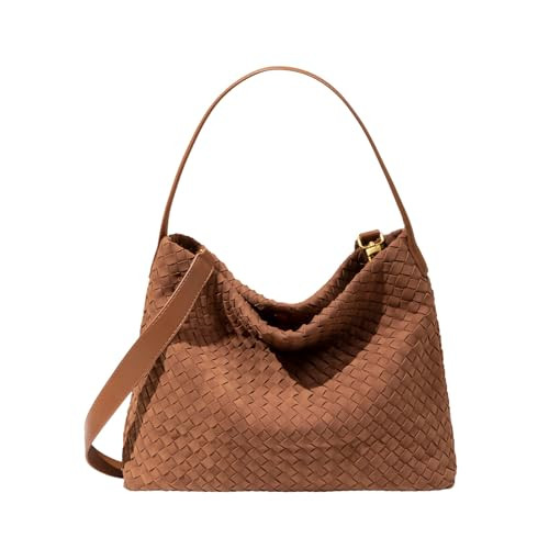 Women's Braided Leather Tote Bag Stylish Suede Hobo Shoulder Bag with Woven Details | Amazon (US)
