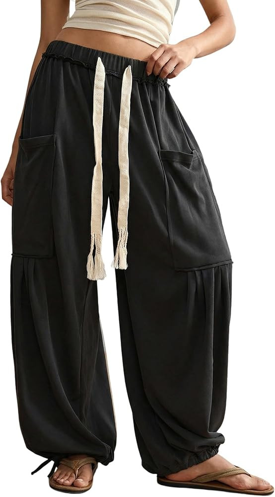 SOLY HUX Women's Baggy Sweatpants Drawstring Waist Jogger Pants with Pocket Casual Wide Leg Pants | Amazon (US)