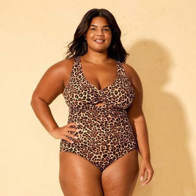 Women's Leopard Print Tab-Front Full Coverage One Piece Swimsuit - Shade & Shore™ Multi 22 | Target