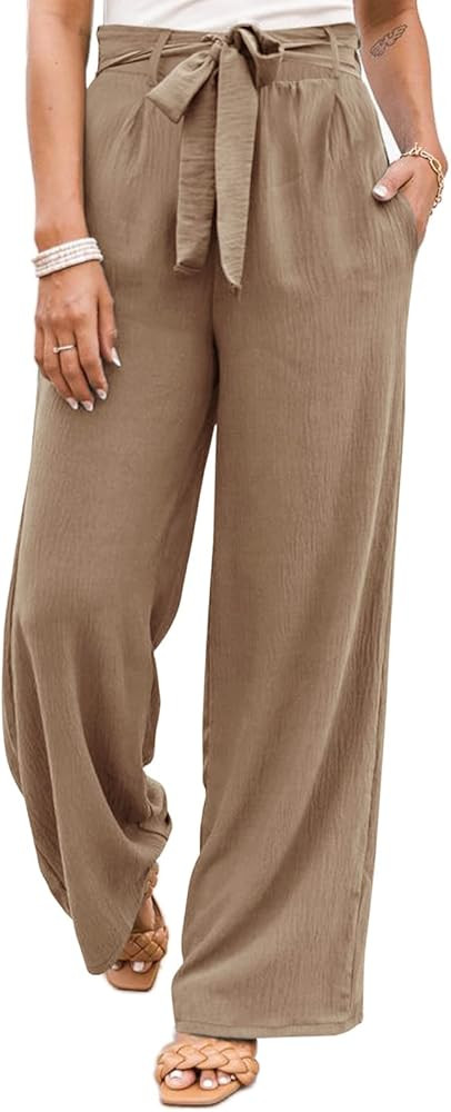 NIMIN Wide Leg Pants for Women High Waisted Business Casual Pants Flowy Work Pants with Pockets | Amazon (US)