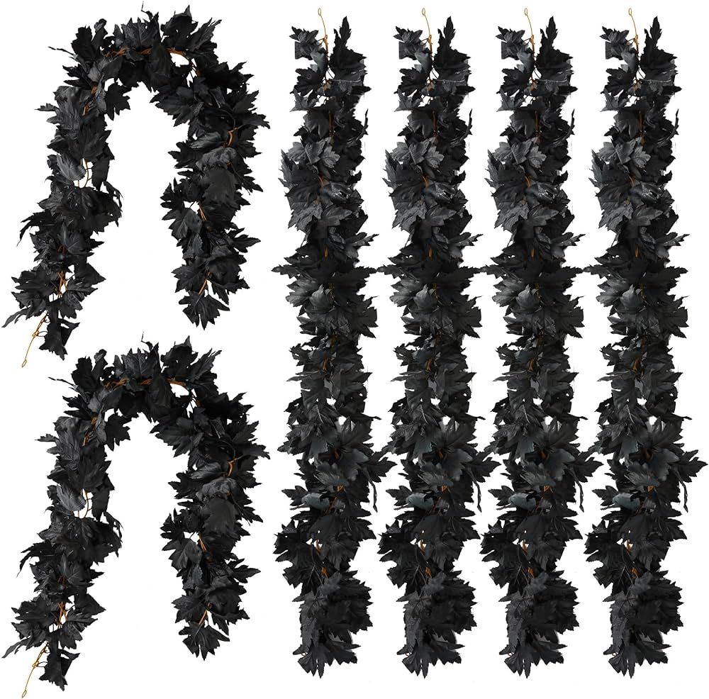 PARTY JOY 6PCS Black Garland, 5.6Ft Halloween Garland Artificial Maple Leaf Autumn Garland Hangin... | Amazon (US)