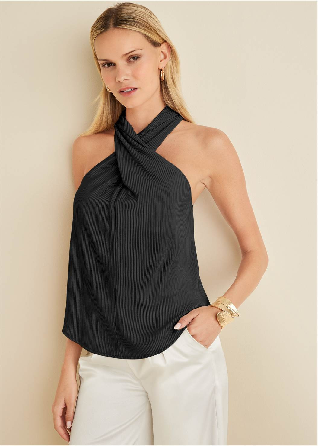 Plisse Cross Neck Tank | VENUS
