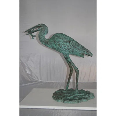 Bronze Heron Fountain with Prey Bronze Statue - Size: 14"L x 24"W x 26"H. | Wayfair North America