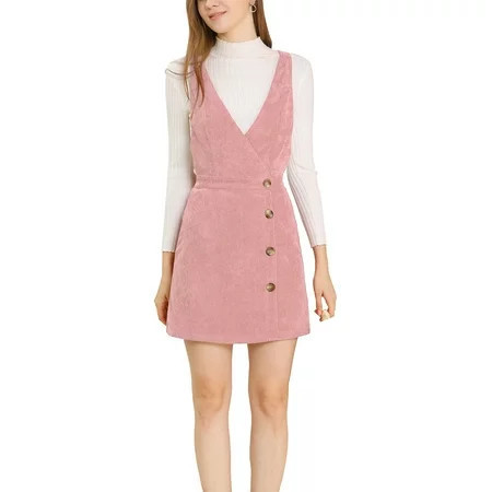 MODA NOVA Juniors Corduroy V Neck A-Line Mini Overall Pinafore Dress | Walmart (US)