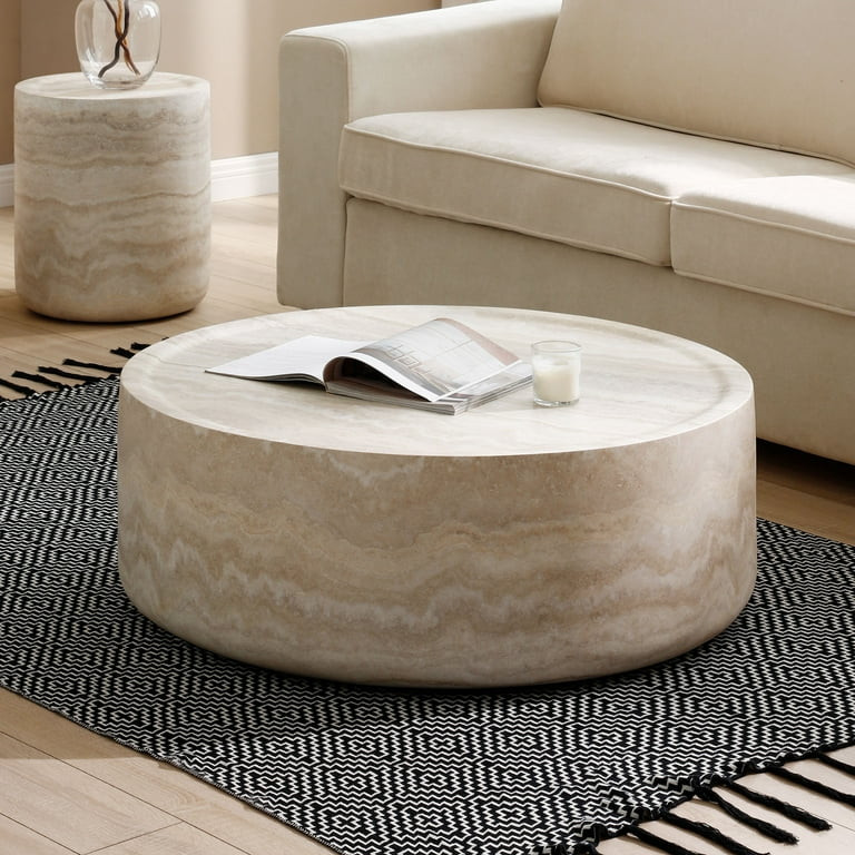 39.37" Round Coffee Table for Living Room Fiberglass Circle Coffee Table Modern Drum Center Table... | Walmart (US)