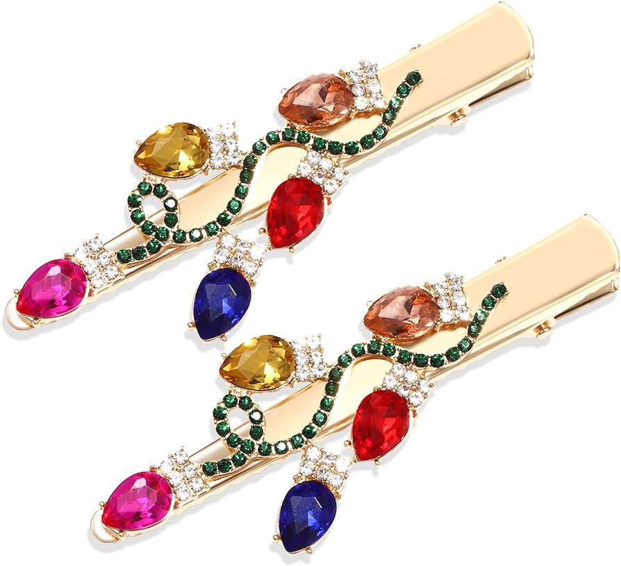Christmas Hair Clips Sparkly Rhinestone Christmas Light Blub Hair Clips Hairpin Xmas Holiay Jewel... | Amazon (US)