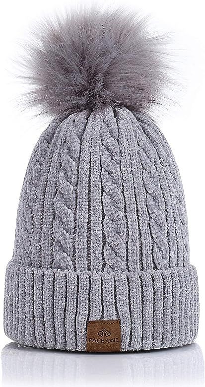 Women Winter Pom Pom Beanie Hats Warm Fleece Lined,Chunky Trendy Cute Chenille Knit Twist Cap | Amazon (US)