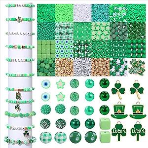 2566PCS+ St. Patrick's Day Beads for Jewelry Making Green Heishi Pearl Star Letter Clay Wooden Ir... | Amazon (US)