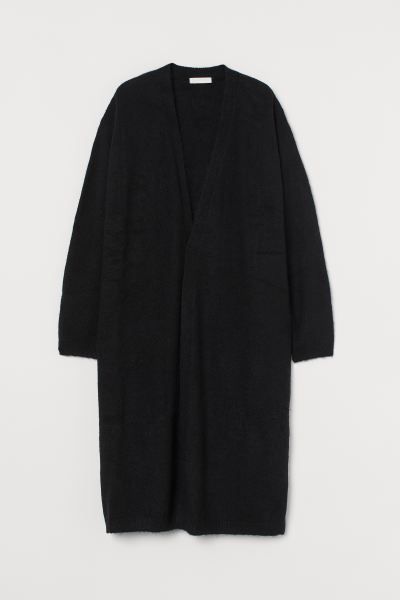 Long cardigan in soft knit fabric with wool content. Long sleeves, high slits at sides, and ribbi... | H&M (US + CA)