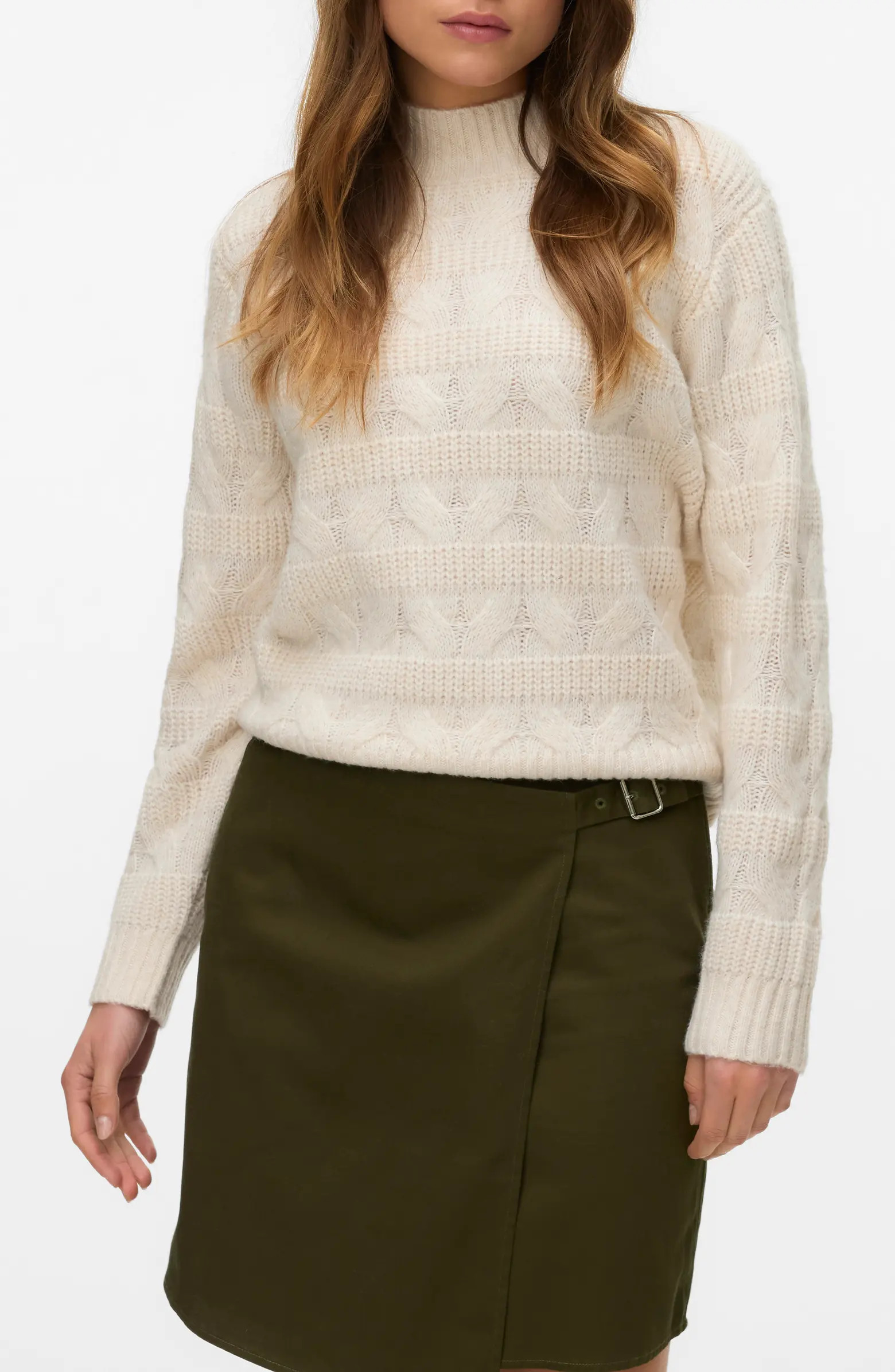 VERO MODA Virgo Cable Stripe Mock Neck Sweater | Nordstrom | Nordstrom