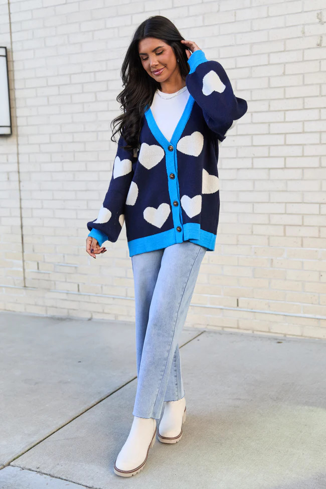 Azura Navy and White Heart Cardigan FINAL SALE | Pink Lily